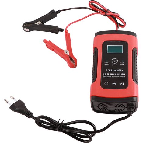 Chargeur intelligent automatique 3 étages avec écran LCD, multifonction AC 100-240V, prise EU, pour véhicules électriques (1/5)