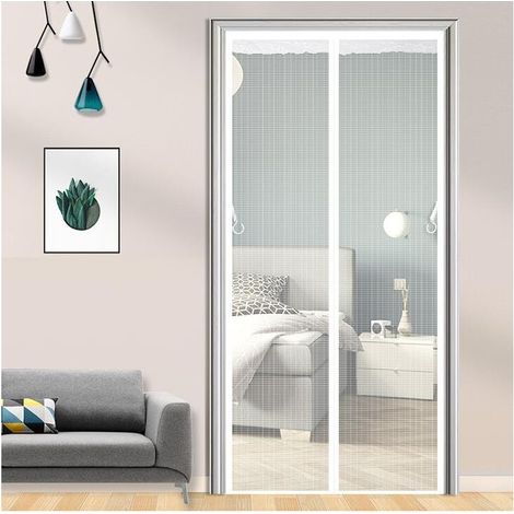 UlisemMoustiquaire Porte à Fermeture Aimantée, Rideau de Porte Anti Mouche, Fermeture Auto, Kit d'Installation, Bande Adhésive 120x220CM Blanc (1/4)