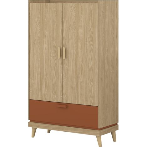 Armario de almacenamiento NOKI – 2 puertas + 1 cajón roble claro y moka – Estilo escandinavo