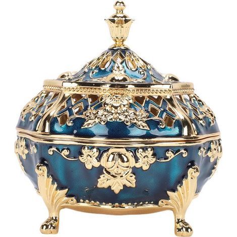 BelleRise – Kegelförmiger Räuchergefäß – Blau-goldenes Ornament – Europäischer Vintage-Stil – 11 × 9,8 cm (1/5)