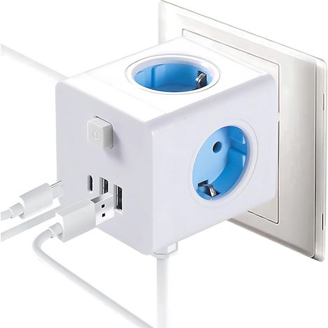 Multiprise 7 en 1 avec USB, prise avec interrupteur, portable, multiprise sans câble, pour le bureau, la maison, les voyages (1/5)