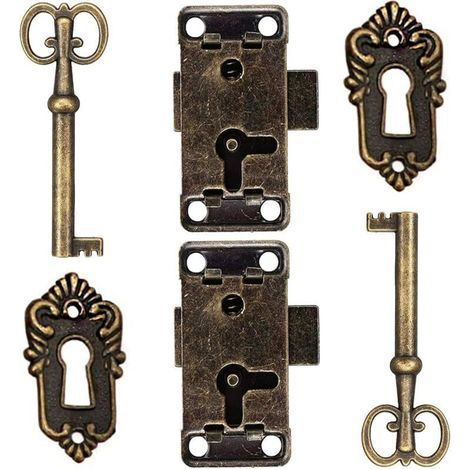 2 Pcs Serrure De Porte D'Armoire Antique Serrure Meubles Verrous Pour Placards DéCoratifs Serrure Avec Clé Trou De Serrure Pour BoîTe En Bois Bijoux Anciens Maquillage Valise Tiroir De Meuble (1/4)