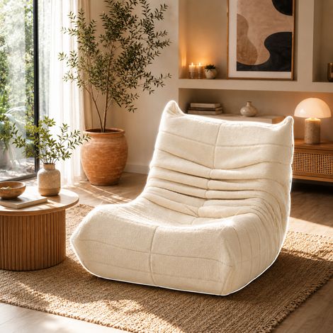 Fauteuil compressé, Fauteuil de Sol Paresseux, Canapé 1 place confortable pour Salon, Chambre ou Bureau – 86x65x75cm, velours beige