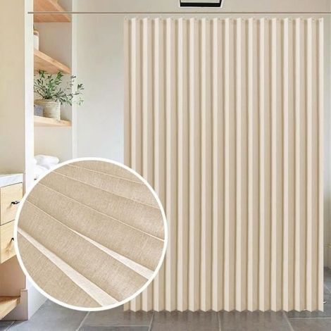 Rideau de douche en toile de lin pliable Rideau de douche moderne extra long et impermable avec crochets couleurs RIDEAU DE DOUCHE