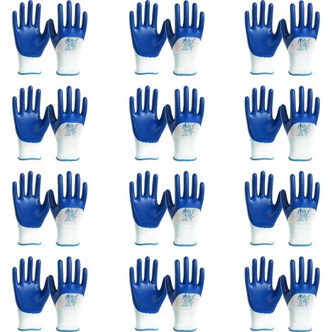 12 gants de jardinage en double nitrile, semi-enduits, antidérapants et oléofuges. (1/5)