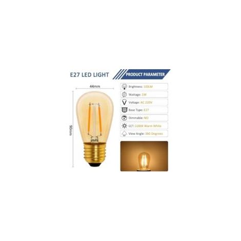 S14 Vintage E27 Glühlampe mit Glühfaden, 1 W, bernsteinfarben, Edison-Ersatz für 10-W-Glühlampen, nicht dimmbar, warmweiß (2200 K), 220 V Wechselstrom, 6er-Pack – Crezuo (1/3)