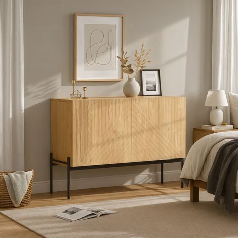 URBAN MEUBLE Vitrine avec 2 portes et pieds en métal, design linéaire 100x40x70 cm (1/5)
