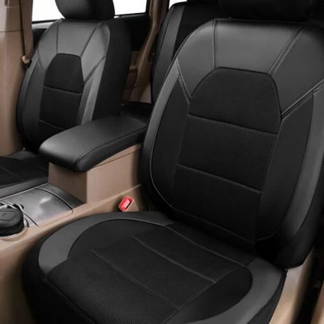 Housse de siège voiture universelle 5 places en cuir PU, lot de 9 pièces de couleur noire, protection adaptée pour véhicule 5 places (1/4)