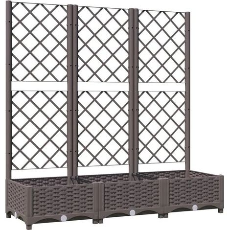 Pot de fleurs à carreaux marron, dimensions : 120 x 40 x 121,5 cm, en matériau PP. (1/5)