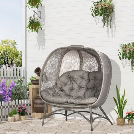 Sedia da giardino per 2 persone, pieghevole, con ampio cuscino di seduta, struttura in acciaio, colore: sabbia, 126 x 75 x 142 cm