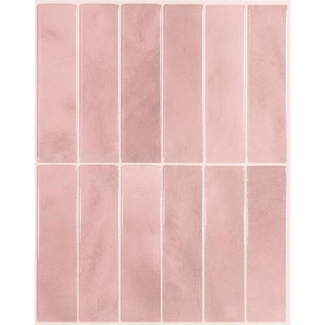 Crédence adhésive pour cuisine et salle de bain, sticker carrelage mural, carreaux rose autocollants, lot de 5 feuilles, 29 x 22.86 cm (1/4)