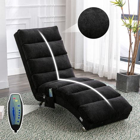 Chaise longue massante 55x148x84 cm noire en lin avec soutien du corps, vibration douce et poche latérale (1/5)