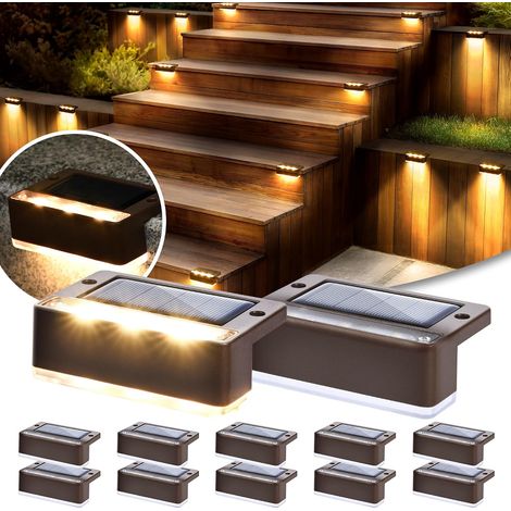 Lot de 16 lampes solaires d'extérieur à 6 LED étanches pour terrasse, escalier, porche, balcon, allée, jardin, cour, patio, piscine, étanchéité IP65 (blanc chaud) (1/5)