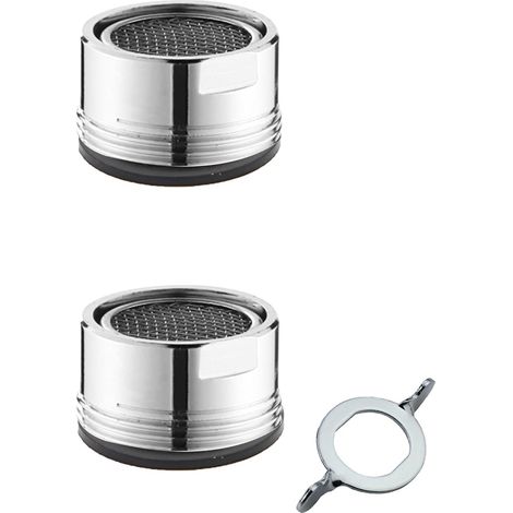 Wasserhahn Sieb Einsatz[2 Stück], Strahlregler, inkl 2 Dichtung und 1 Verchromten Perlator Schlüssel, für Wasserhähne mit Edelstahl Filter(Silber)