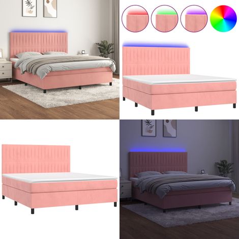 Boxspringbett mit Matratze & LED Rosa 160x200 cm Samt - Boxspringbett - Doppelbett - Samtbett - Rosa Bett - LED Beleuchtung - Home & Living (1/5)