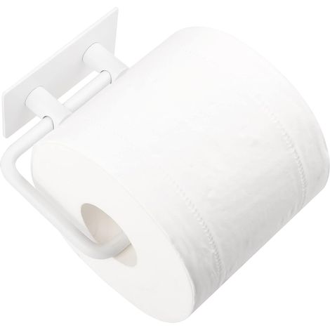 Milti Porte-papier toilette sans perçage en acier inoxydable brossé 304 en blanc, design autocollant pour votre salle de bain, plus besoin de perçage, porte-rouleau de papier toilette mat avec colle (1/5)