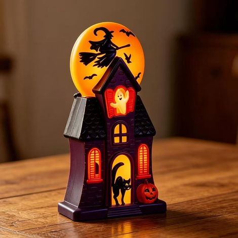 Dekorative Halloween Spukhaus Lampe aus Harz Nachtlicht für Wohnzimmer und Tisch Einzigartiges Accessoire (1/5)