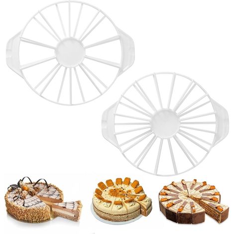 Coupe-gâteau double face - 2 parts - 10/12/14/16 - Outil de découpe - Marqueur de parts rondes - Ustensiles de pâtisserie - Convient pour gâteaux, pains et tartes (blanc)