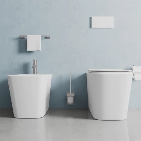 Sanitari filomuro in ceramica rimless bianco opaco vaso bidet e copriwc soft close Londra (1/4)