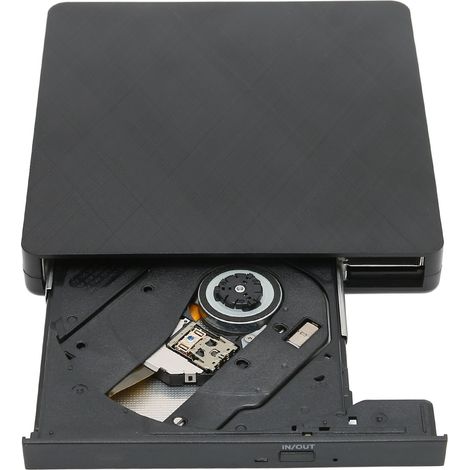 Graveur DVD portable avec alimentation et ports USB 3.0, lecteur CD/DVD externe mobile, compatible avec les cartes TF et SD, noir. (1/5)