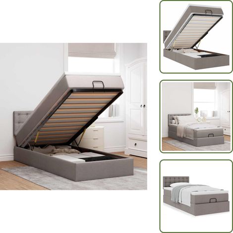 Lit ottoman avec matelas taupe 100x200 cm tissu - Cadre De Lit Ottoman - Cadres De Lit Ottomans - Lit Ottoman - Lits Ottomans