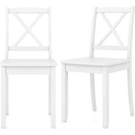 COSTWAY 2 Pack White Wooden Dining Chairs Farmhouse Cross Back Rubber Wood Legs 160kg Capacity (1/5)