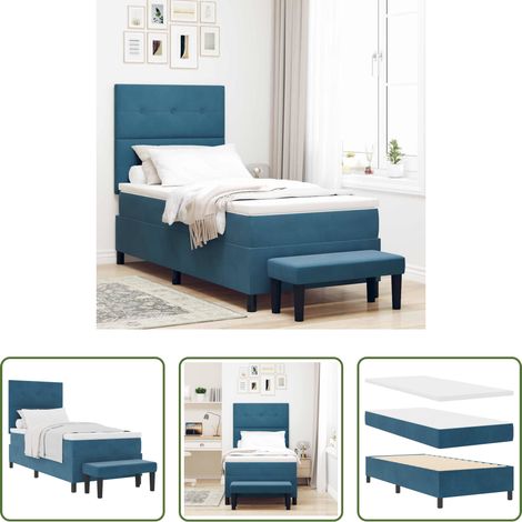 vidaXL Holzrahmen -  Boxspringbett mit Matratze Dunkelblau 90 x 200 cm Samt