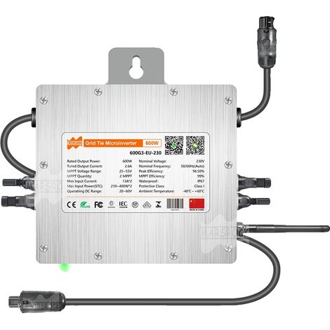 Onduleur Solaire, Fonction MPPT, Design Étanche, 600W, 230V AC, 20-60V DC (1/2)
