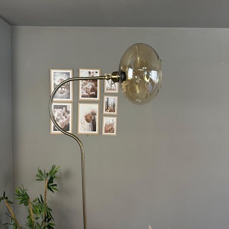 Lampadaire Solvia Verre, Moderne, Lampadaire pour Salon, Chambre à Coucher, Chambre d'enfant avec Douille E27, Largeur 37 cm, Abat-jour Réglable, Lampadaire avec Tablette et Variateur (1/4)