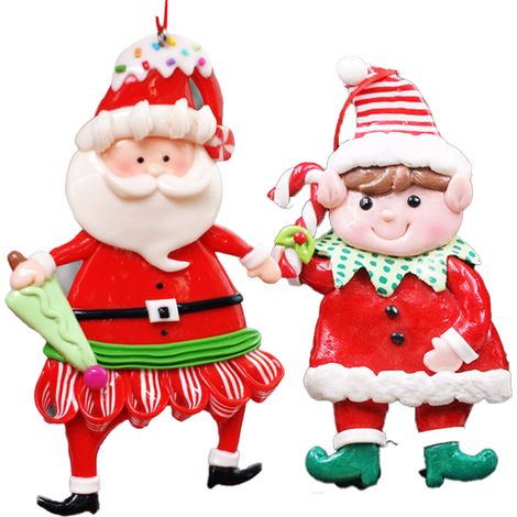Lot de 2 décorations de sapin, Père Noël en résine, figurines suspendues, ambiance festive (1/5)