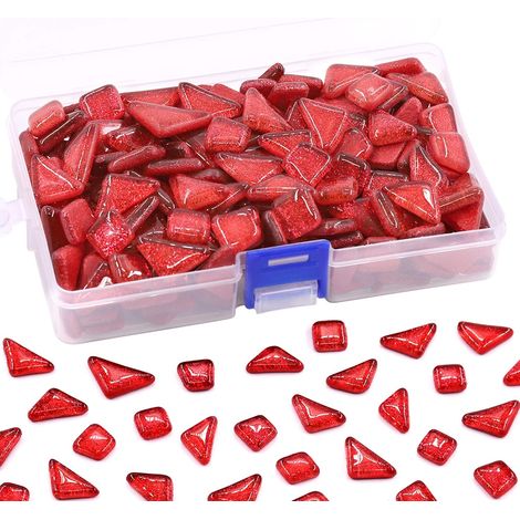 Red Shine Crystal Series Assortment of Genuine Glitter Square and Triangular Mosaic Tiles for Home Decor and Crafts 0.5 kg (1/5)