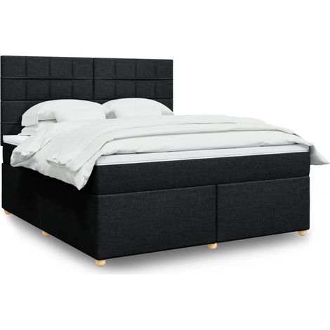 Cama box spring con colchón tela negro 180x200 cm (1/5)
