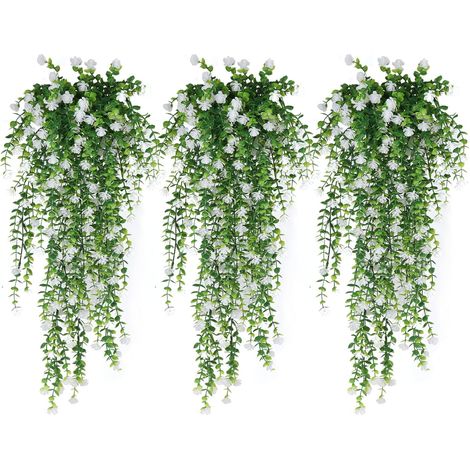 Un conjunto de 3 plantas colgantes decorativas para exteriores: flores artificiales resistentes a los rayos UV, aptas para paredes, balcones y terrazas. (1/4)