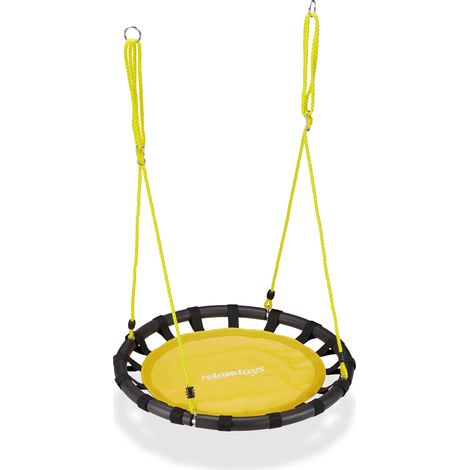 Relaxdays – Balançoire-nid ronde Ø 80 cm – Réglable en hauteur 80-150 cm – Charge max 100 kg – Pour enfants et adultes – Cadre en métal rembourré