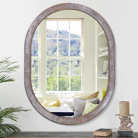 Miroir mural ovale pour salle de bain, courtoisie rustique marron ovale pour meuble-lavabo, salon, chambre, entrée, couloir, horizontal ou vertical, marron (1/5)