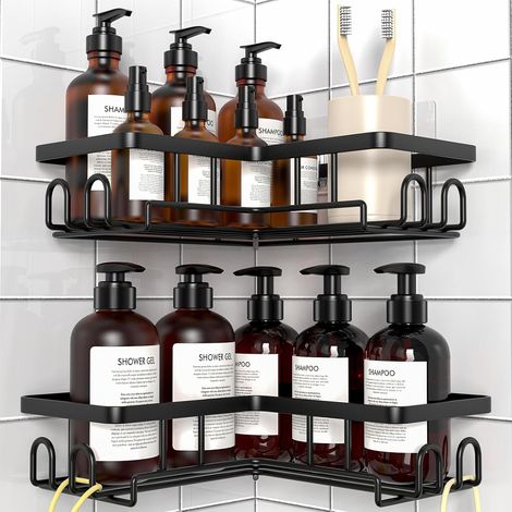 Etagere Douche sans Percage, 2 Pièces Etagere Salle de Bain, Noir (1/5)