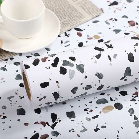 Terrazzo Countertop Contact Paper, 0.6 x 5m Self-Adhesive Shelf Liner Kitchen Drawer Wrap Waterproof Wallpaper for Kitchens, Bedrooms, Bathrooms, Living Rooms (Persian Black)