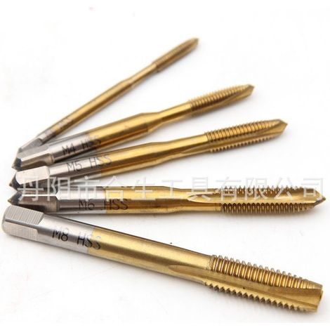 5pcs Straight Flute Taps, HSS Steel Metric Threading Machine Taps with Titanium Coating Tool (1/4)