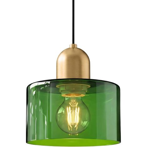 Suspension en Verre Vert de 20cm avec Douille E27 en Métal (1/5)