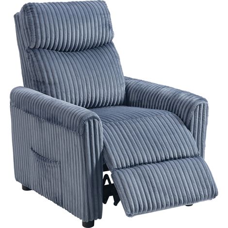 HOMCOM sillón relax reclinable, sillón reclinable manual, tapizado en pana, instalación rápida, reposapiés, acolchado grueso, azul oscuro