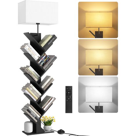 Bibliothèque Arbre en Bois 9 Niveaux avec Lumière, Étagère d’Angle avec Télécommande et Minuteur – Meuble Compact pour Livres, CD, DVD, Salon, Chambre, Bureau (1/5)