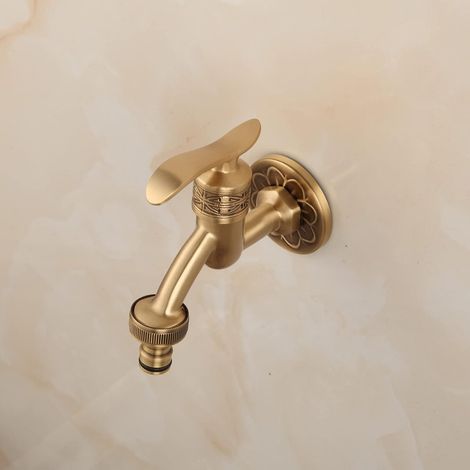 Robinettier mural fini laiton ancien – Poignée vintage – Eau froide simple – Pour lave linge, buanderie, salle bain et raccord jardin – Version courte (1/5)