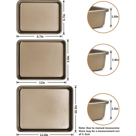 Ensemble de 3 moules à pâtisserie profonds - Emporte-pièces rectangulaires antiadhésifs (9, 11, 13 pouces) - Convient pour la cuisson du pain et le grillage. (1/5)