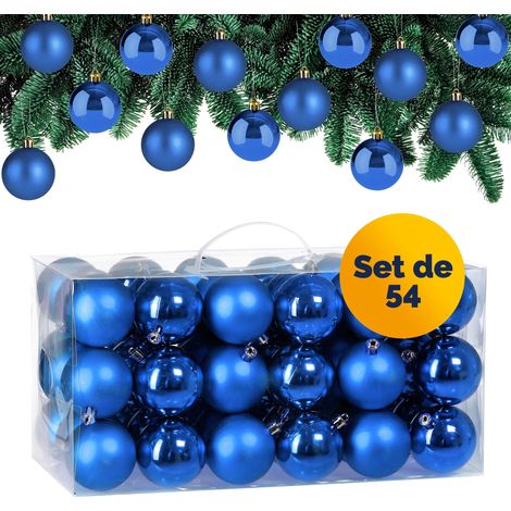 CASARIA® Lot de 54 boules de Noël en plastique robuste Décoration de Noël intérieur extérieur Décoration pour sapin Bleu (1/5)