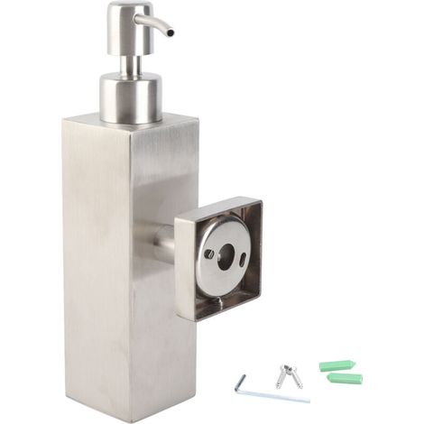 Distributeur de Savon Liquide Mural Manuel Inoxydable Carré, Lot de 1, Accessoires de Montage Inclus, Argenté - Pour Salle de Bain et WC, 20x9x5 cm (1/5)