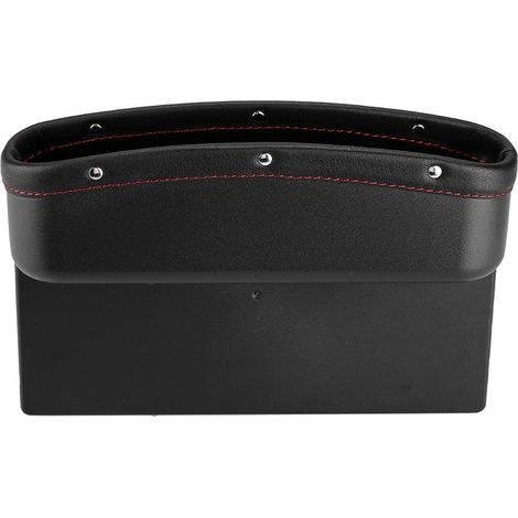 boîte de rangement-Organisateur de siège auto avec compartiments pour téléphone, carte et clés, ajustable pour remplir l'interstice entre siège et console, en plastique et cuir, couleur Noir. (1/4)