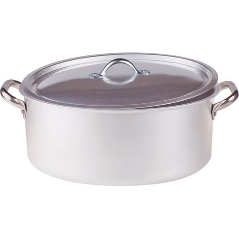 Pentole Agnelli casseruola ovale con coperchio alluminio 2 manici inox ø 45 cm