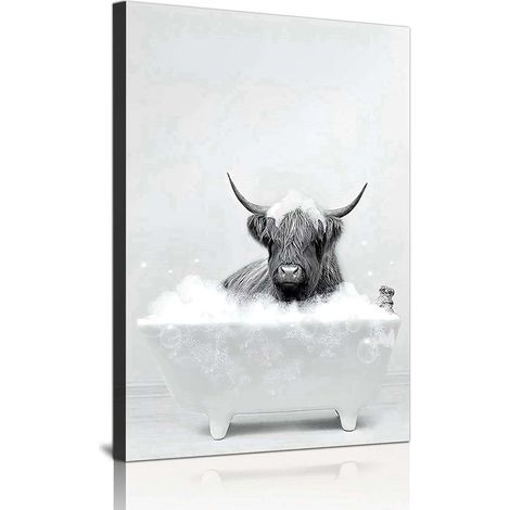 Poster da parete su tela senza cornice 60x90 cm con soggetto Toro in vasca da bagno