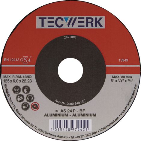 Disco  de  desbaste D125xS6mm  curvado.Alu.Bohr.22,23mm TECWERK (1/2)