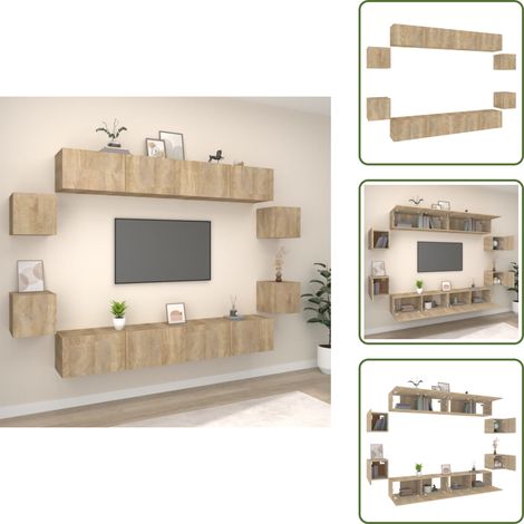 The Living Store Set Mobili Porta TV 8pz Rovere Sonoma in Legno Multistrato - Mobili TV in legno